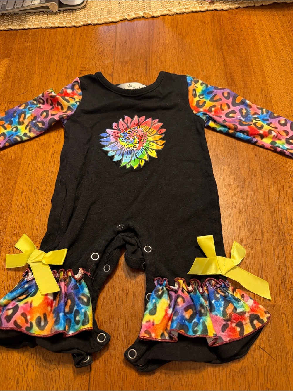 Black Rainbow Sun Infant Footie with Multicolor Sleeves